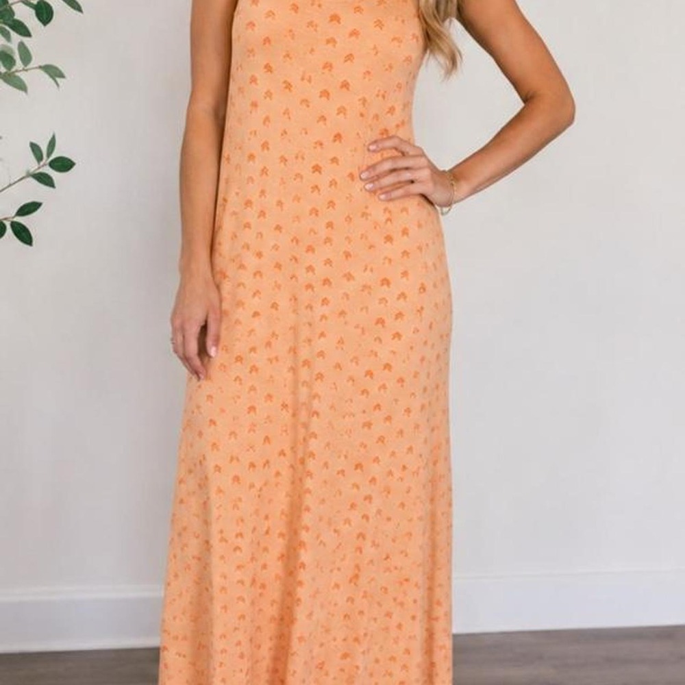 LuLaRoe XS Peach Orange Arrow Print Sleeveless Maxi Dress Boho 56.5